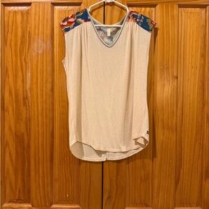 Matilda Jane Cream Top with Floral Shoulders